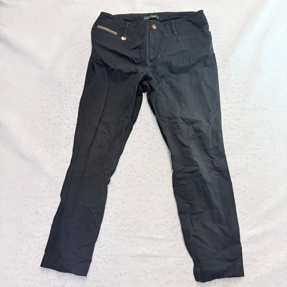 Lauren Ralph Lauren Pants Womens 10 Black Cotton Blend Straight Leg Chinos
